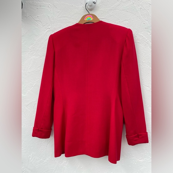 Vintage RED Wool Blazer/ Winter Red Christmas Blazer/ Jacket Size 6 - Picture 6 of 12